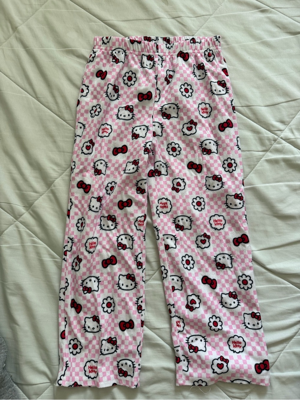 Hello Kitty Pink & White Patterned Kids Pajama Bottoms